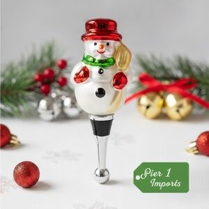 Pier 1 Imports Christmas Snowman Glass Bottle Stopper